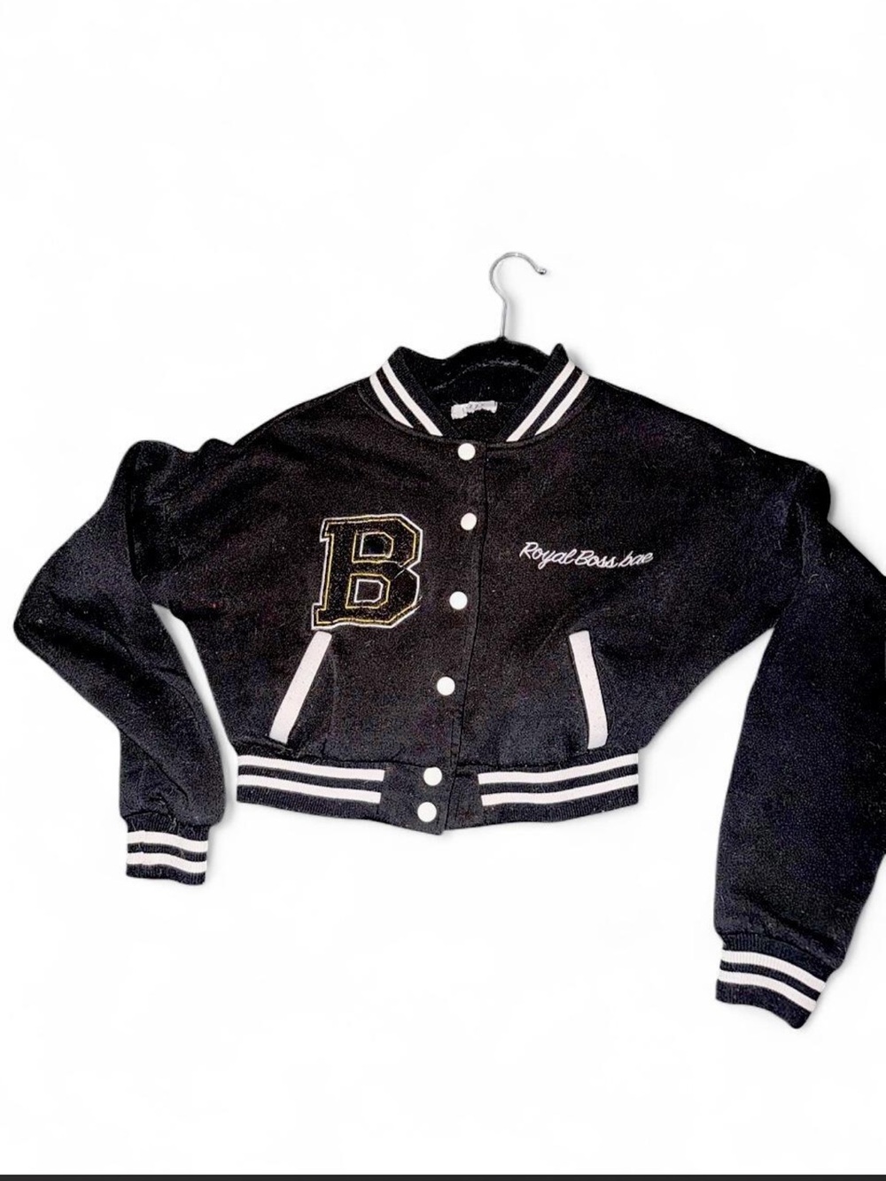 Black Letterman-Style Cropped Jacket -